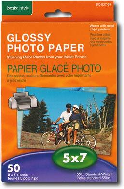 Front Standard. Basix - 50-Pack 5" x 7" Glossy Photo Paper.