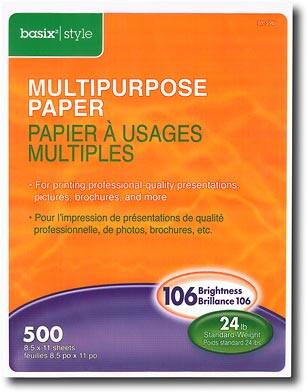 Front Standard. Basix - 500-Pack 8.5" x 11" Multipurpose Paper.