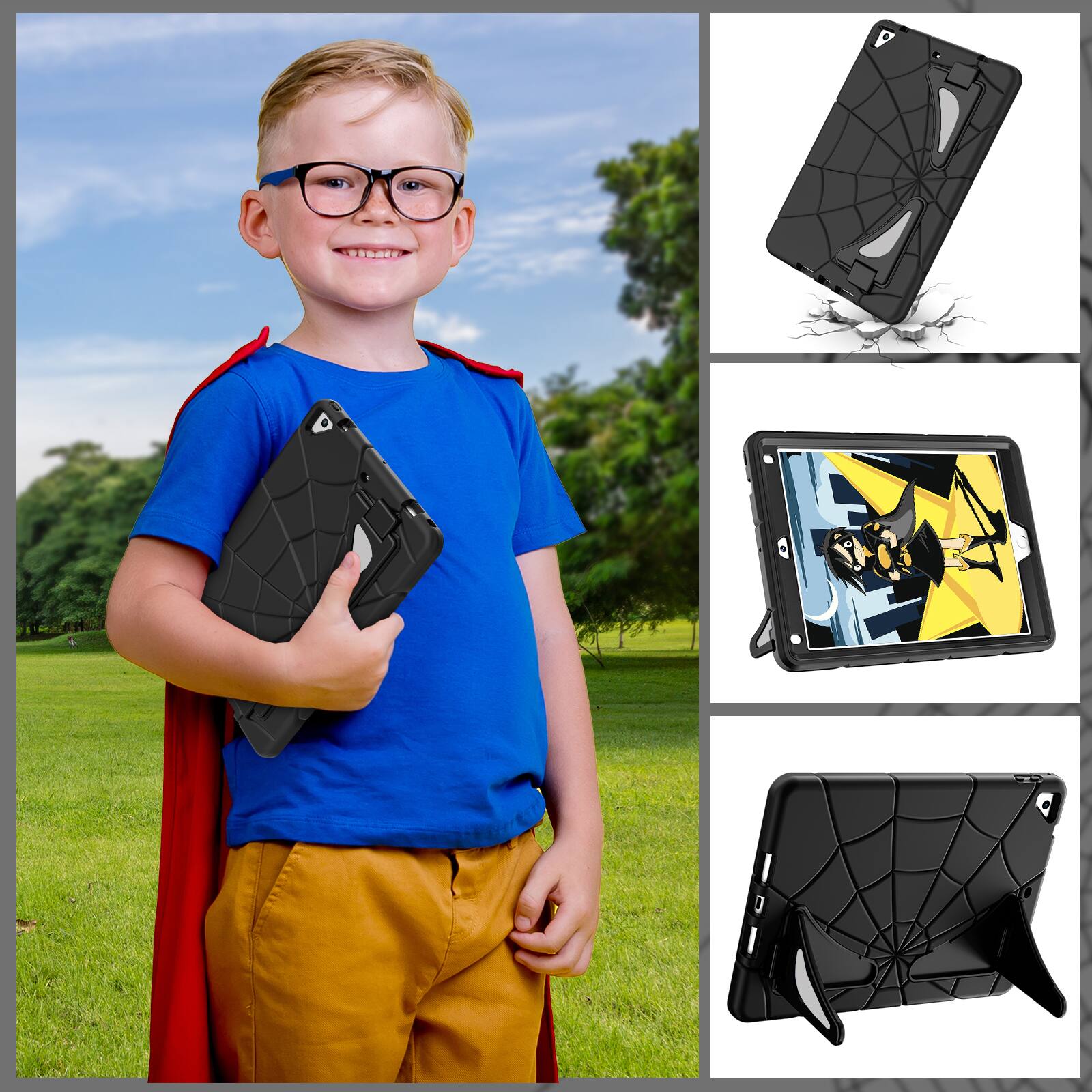 Alt View 2. Dteck - Rugged Case for Apple iPad (6th Generation) 9.7" 2018, Shockproof Dual-Layer Cover Built-In Kickstand and Pencil Holder - Black.