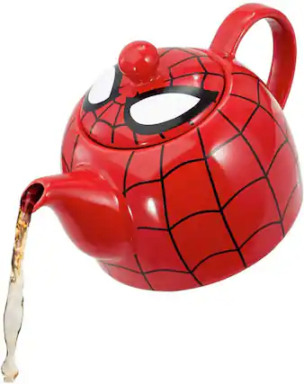 Front. Marvel - Marvel I AM SPIDER-MAN Ceramic Teapot with Web Mask Detail Lid - Red.