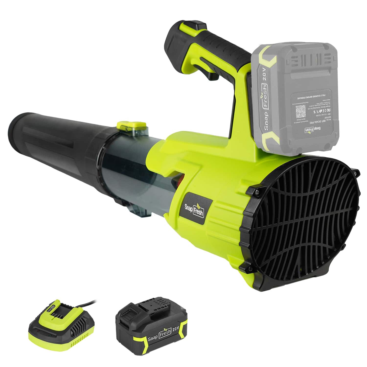 SnapFresh - Cordless Brushless Leaf Blower 550CFM 20V Electric with 4.0Ah Battery and Fast Charger - Green