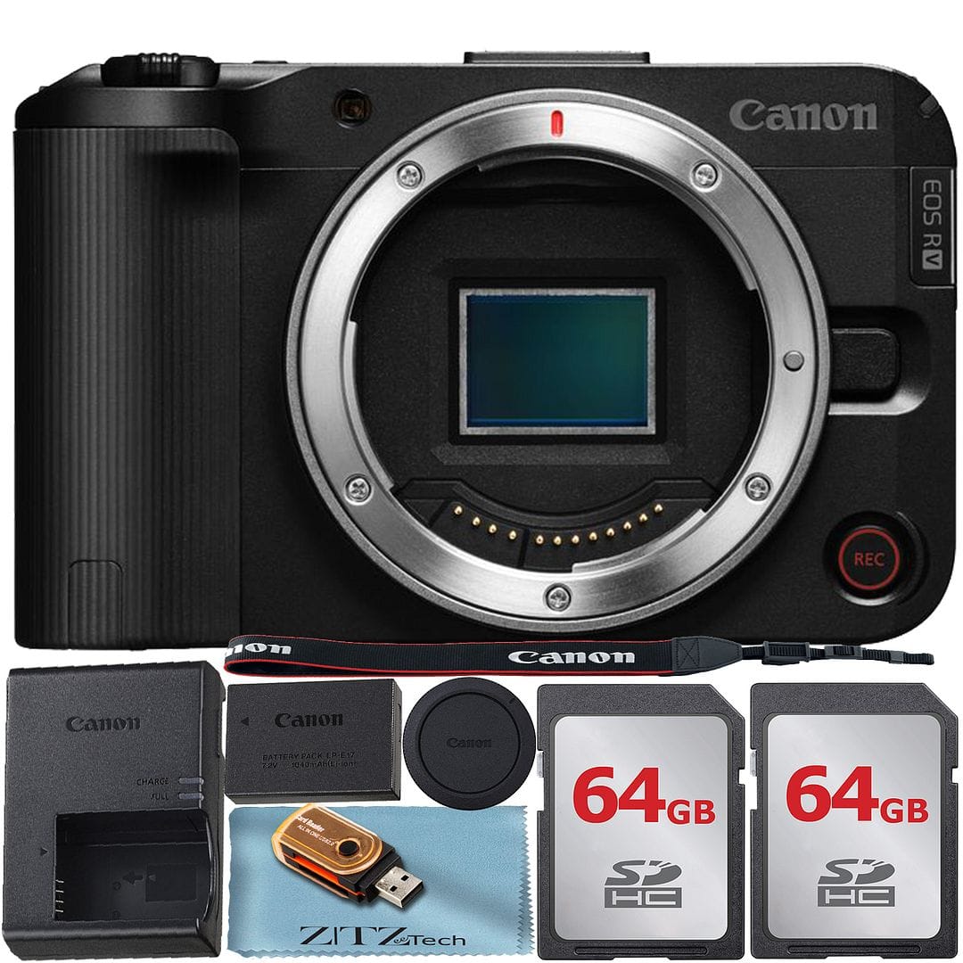 Canon - EOS R50 V Mirrorless Camera with 2x 64GB Card + Card Reader + ZeeTech Bundle (International Version) - Black