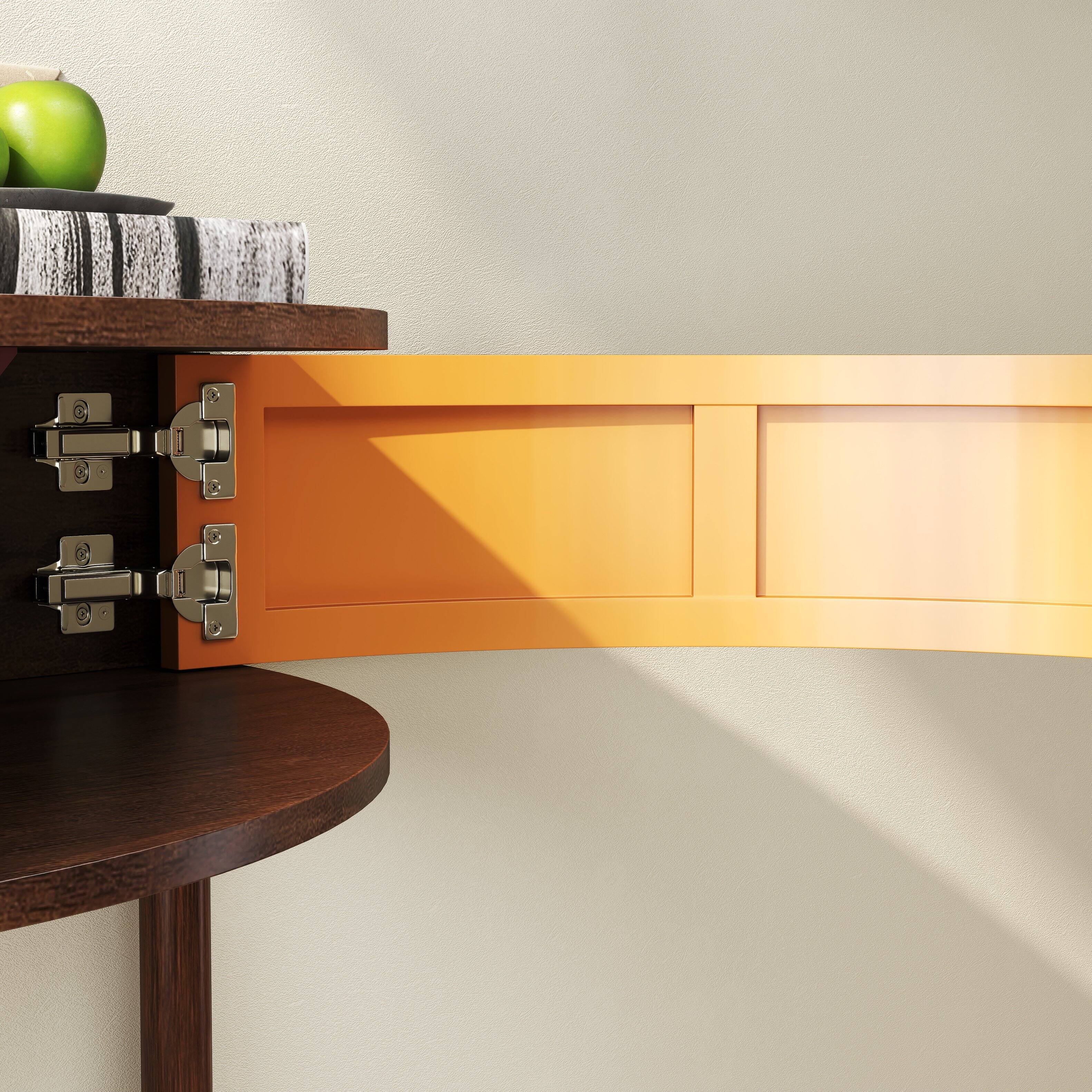 Alt View 7. Tiramisubest - Artisan-Crafted Demi-Lune Console Table with Brown Woodgrain,Unique Half Moon Design End Table with 2 Drawers and Shelf - Brown.