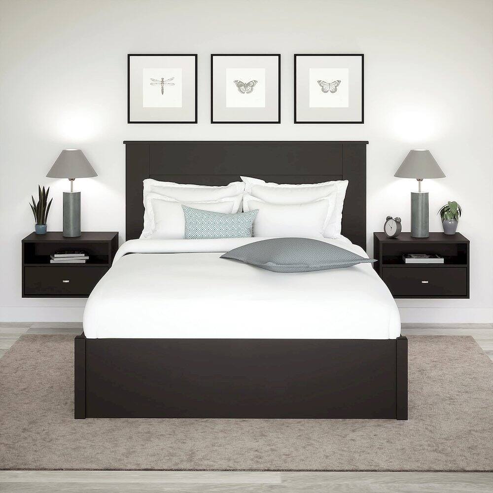 Back. Prepac - Hanging Nightstands, Set of 2, Black - Black.