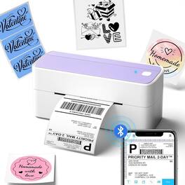 Phomemo - PM-241BT shipping label thermal printer Bluetooth and USB Connection - Pink and White