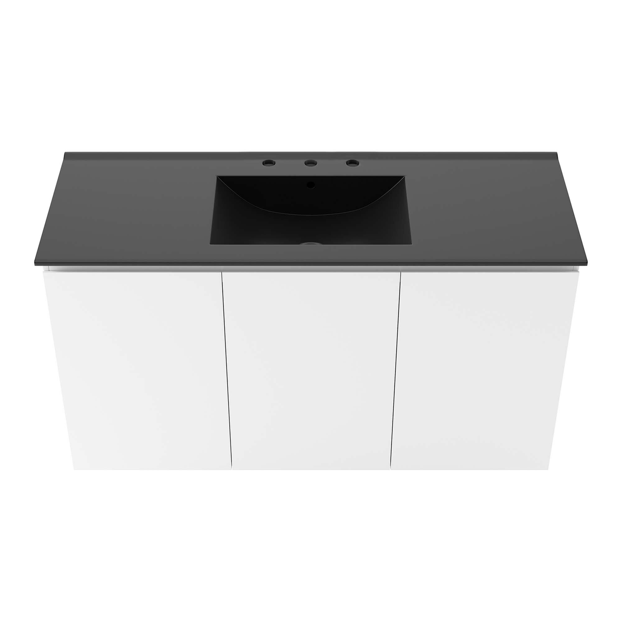 Alt View 4. Modway - Bryn Wall-Mount Bathroom Vanity Basin Included - White Black.