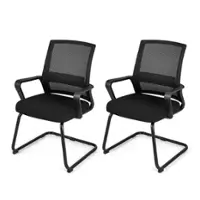 Costway 2 PCS Office Guest Chair with Lumbar Support, Breathable Mesh Back without Wheels - Black - Front_Zoom