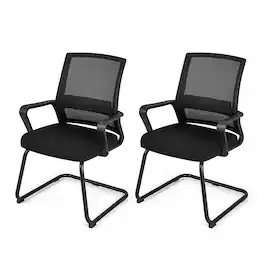 Costway - 2 PCS Office Guest Chair with Lumbar Support, Breathable Mesh Back without Wheels - Black