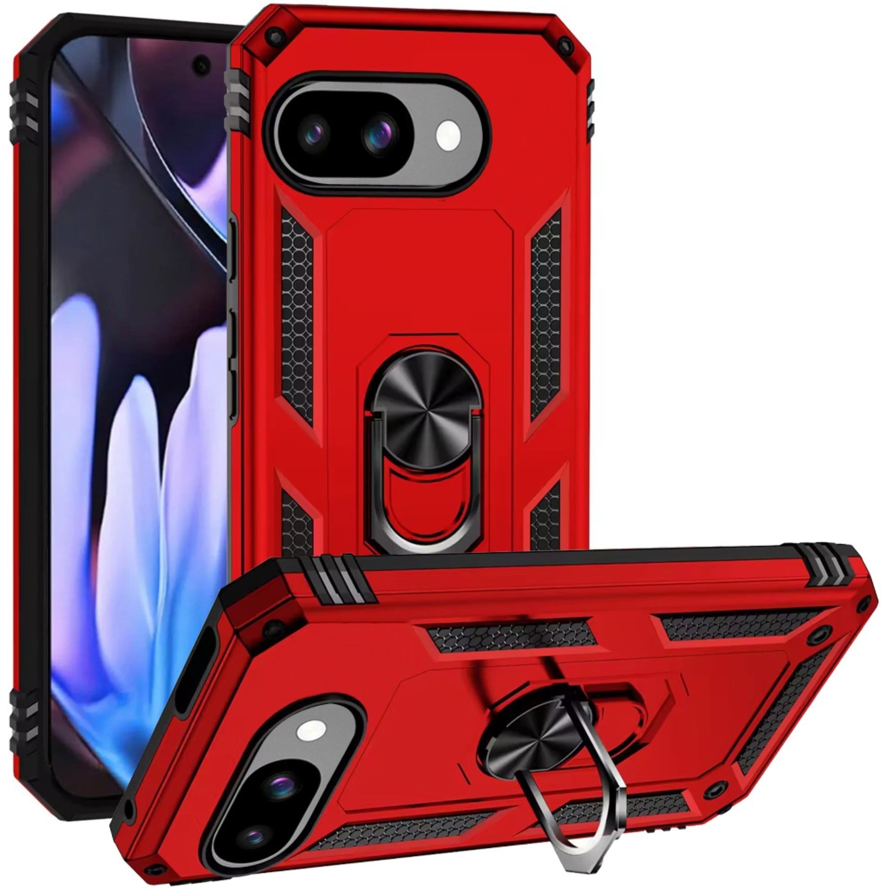 Kitcheniva - Heavy-Duty Ring Holder Magnetic Kickstand Case With Tempered Glass For Google Pixel 9a - Red price history on PriceWatchPro