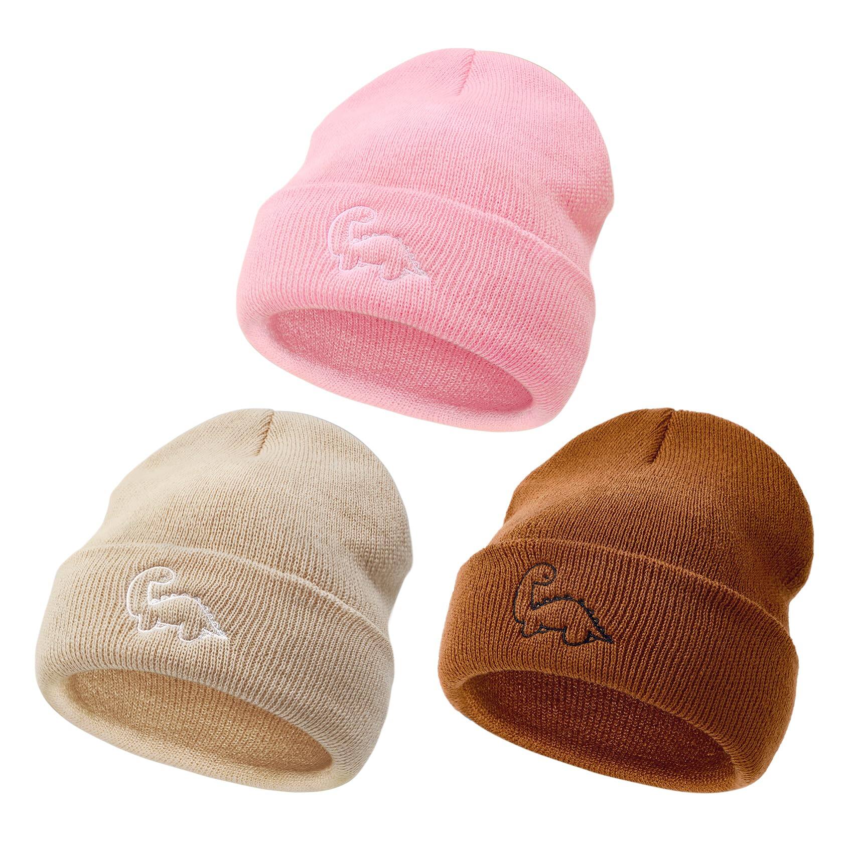 Stylel Star - 3 Pack Unisex Beanie Cute Pattern Winter Hat For Warm Caps Preemie Hats 0-3 Years QUALITY SOFT MATERIAL: Thisbeanie is m - Brown & Khaki & Pink-One Size
