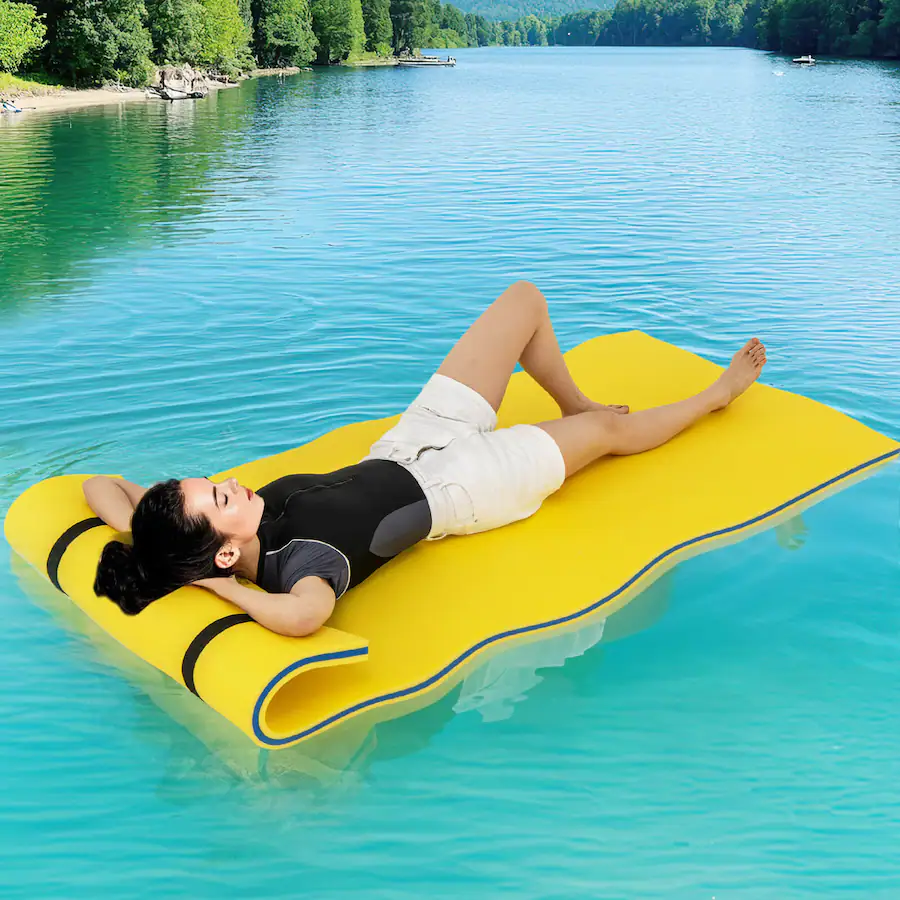 Floating Insect Pad Costway 3 Layer Tear proof Water Mat Floating Pad Island Water Sports ...