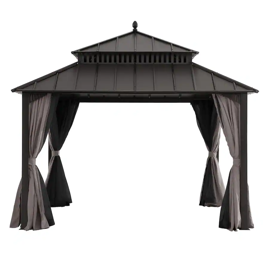 SUNJOY 12X12 Kingston Hardtop Rectangular Gazebo Brown A10204364200 ...