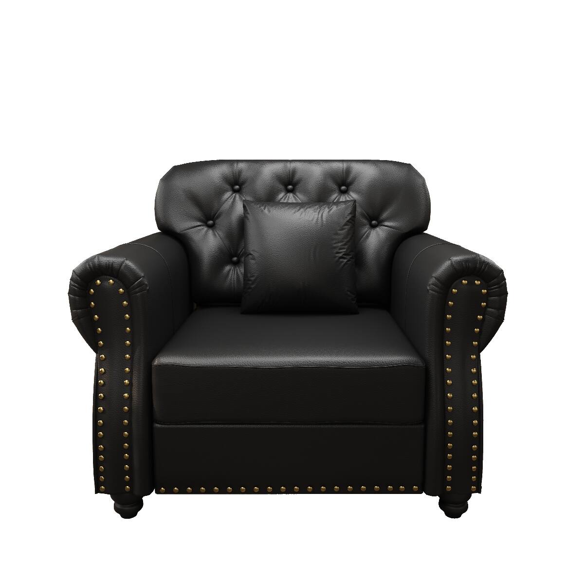 Alt View 8. Ropilly - Ropilly Black Faux Leather Sofa, Chesterfield Style Button Tufted Accent Chair with Pillow - Black.