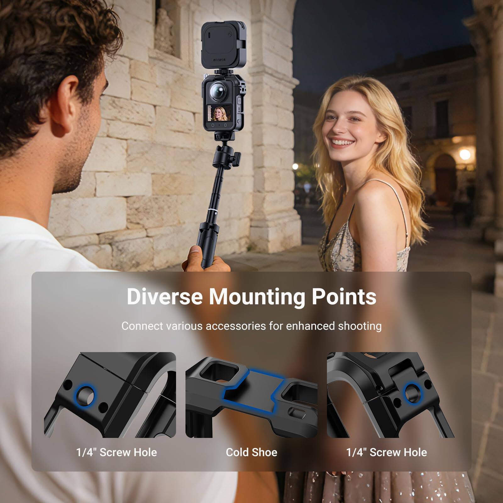 Diverse Mounting Points  
Connect various accessories for enhanced shooting  
1/4" Screw Hole  
Cold Shoe  
1/4" Screw Hole