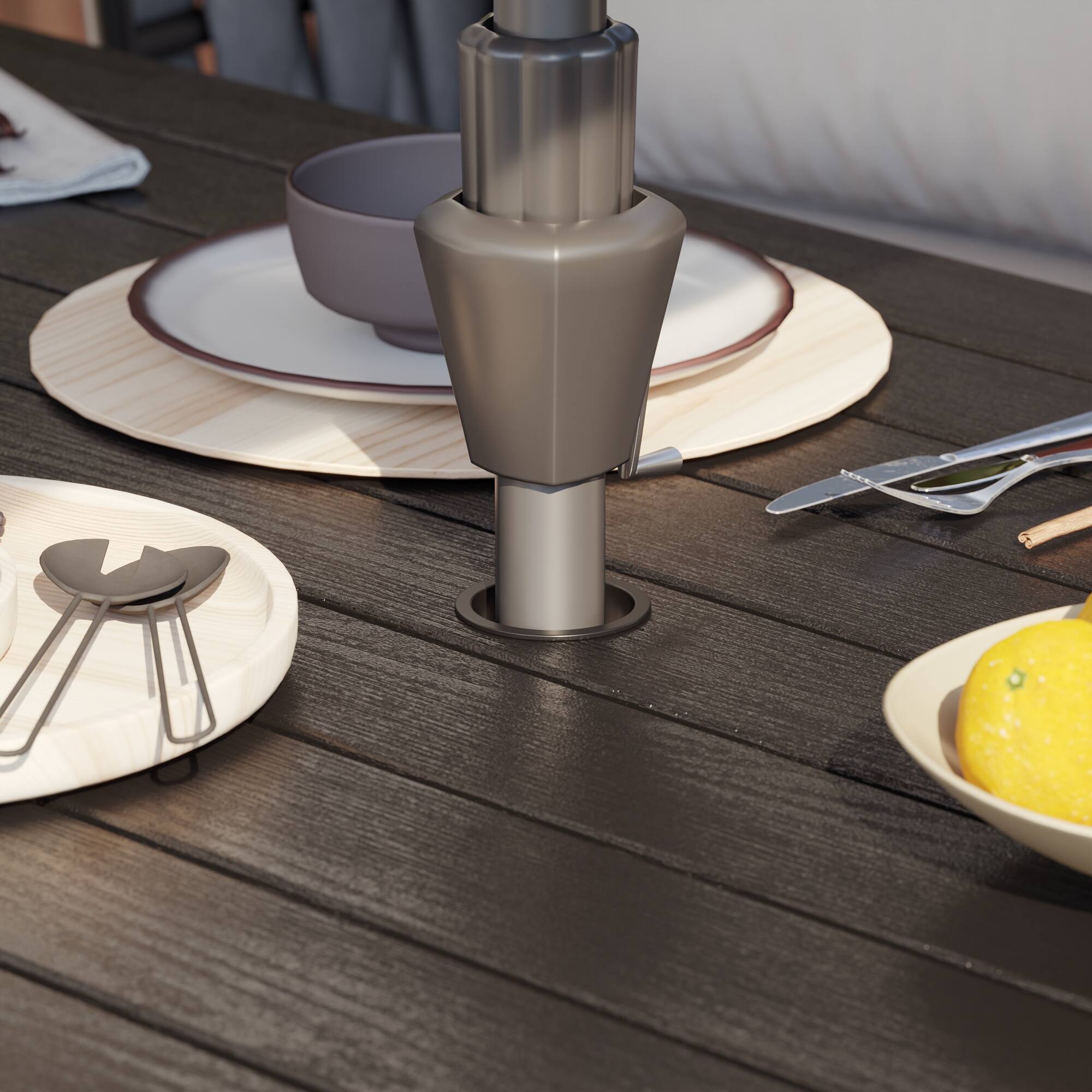 Alt View 6. Famapy - HDPE Outdoor Dining Table with Umbrella Hole & Cap - Solid Panel Patio Table for Garden, Backyard, Poolside - Black.