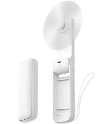 Front. FINEAK - 24H Cooling Slim Foldable USB Rechargeable Handheld Fan - White.