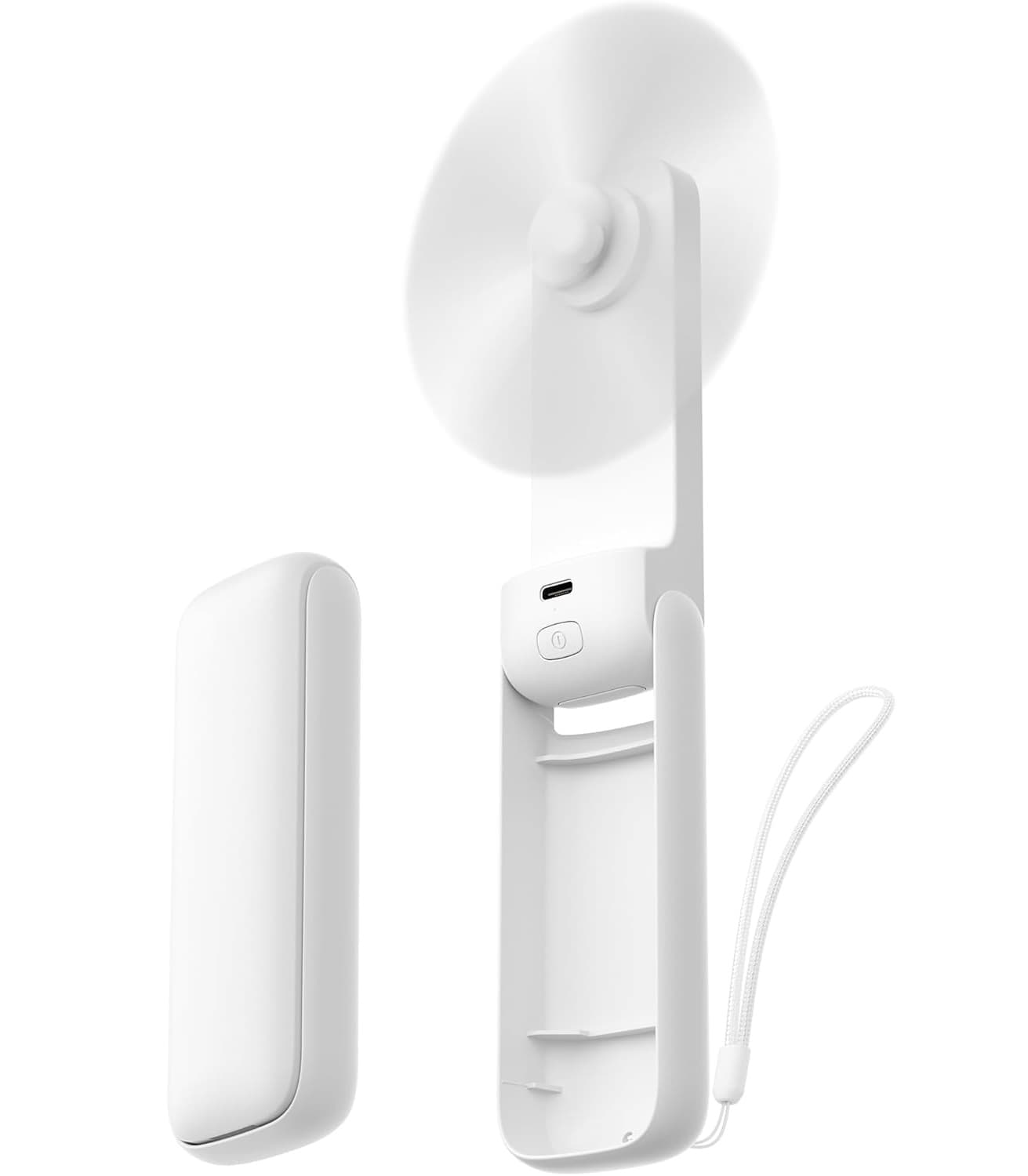 Front. FINEAK - 24H Cooling Slim Foldable USB Rechargeable Handheld Fan - White.