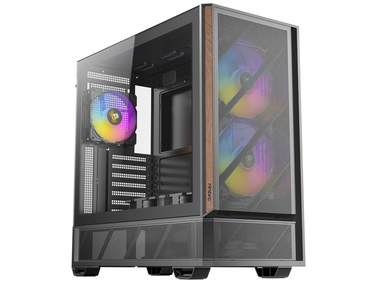 Alt View 2. Antec - Antec P30 ARGB, 5 Fans, Wood Accents, GPU Airflow, 360mm Radiator, Type-C, Mid-Tower ATX Case - Black.