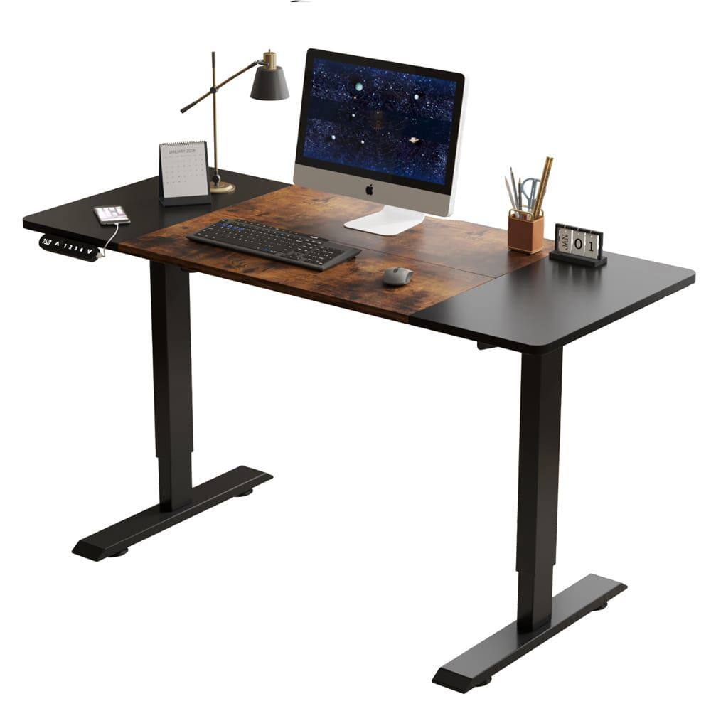 Alt View 5. Resenkos - 55" Electric Height Adjustable Standing Desk, Lift-up Computer & Gaming Table for Home Office, Black Brown - Brown.