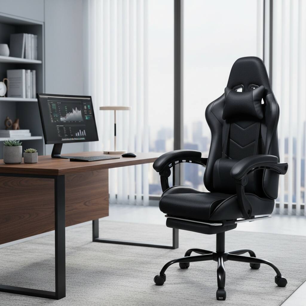 Left. Forest'nSky - Gaming Chair with Massage, PU Leather Racing Style Sports Car Seat, Ergonomic Swivel Rolling Desk Chair,Black - Black.