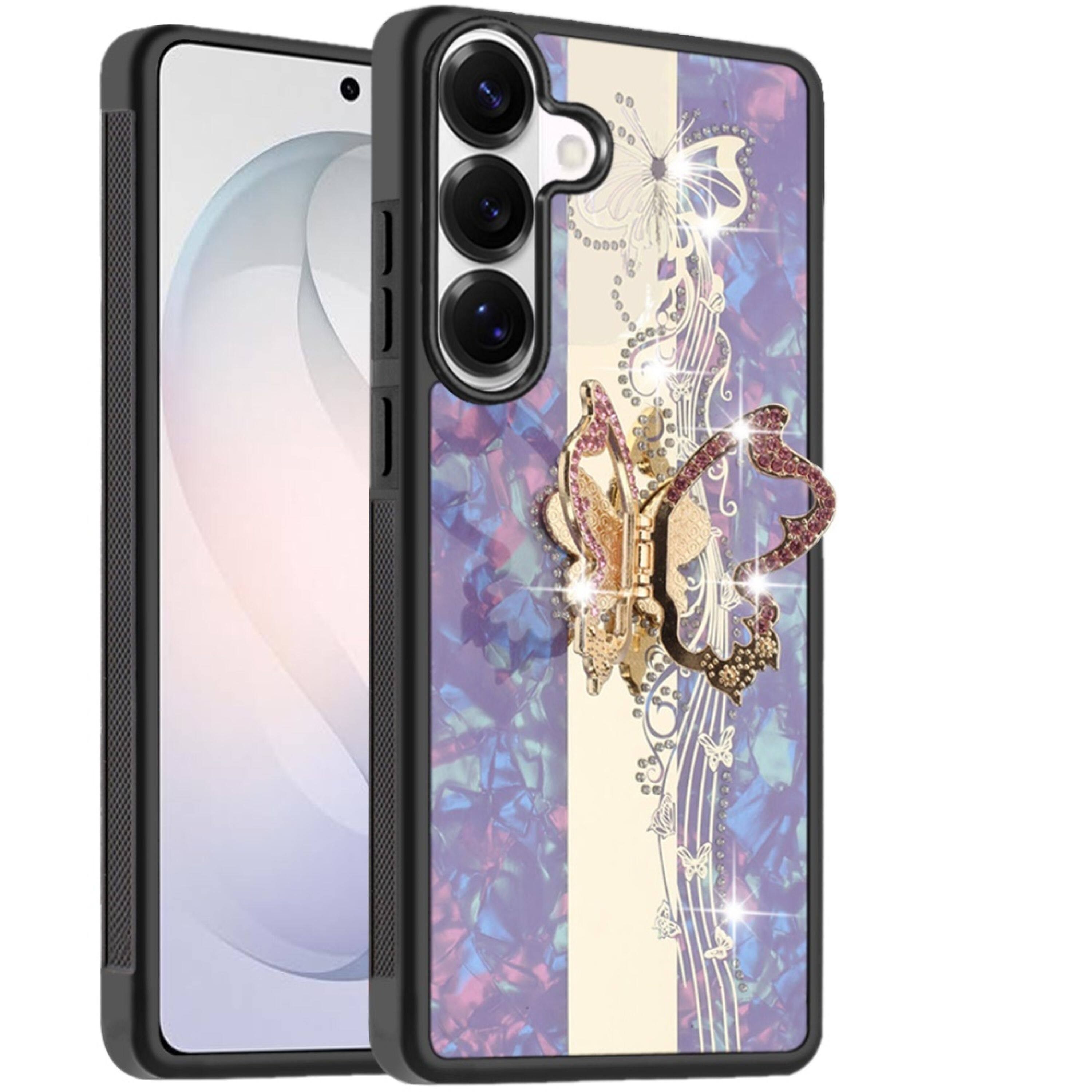 Angle. Kitcheniva - Rhinestone Bling Glitter Case With Tempered Glass For Samsung S26 Plus Purple - Purple.