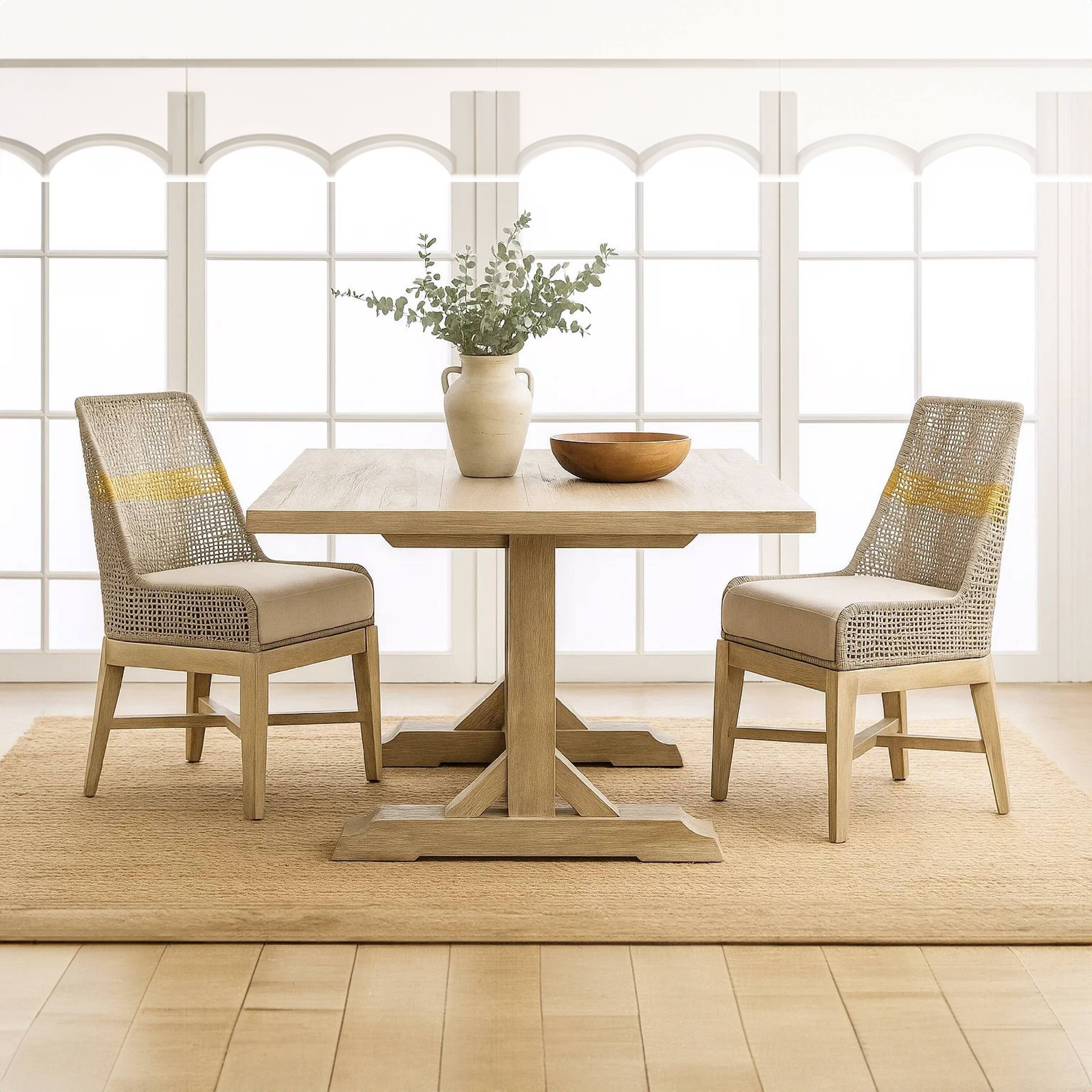 Alt View 9. Manhattan Lane - Avira Set of 2 Dining Chairs | Handcrafted Mango Wood | Cotton Rope Weaving | Beige Cushion - Natural Brown, Beige.