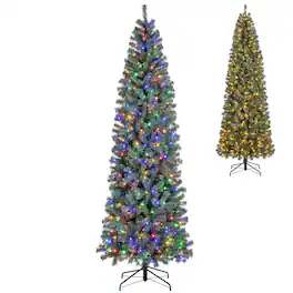 Costway - 9 FT Artificial Xmas Tree with 1168 Branch Tips 500 LED Lights 9 Lighting Modes - Blue