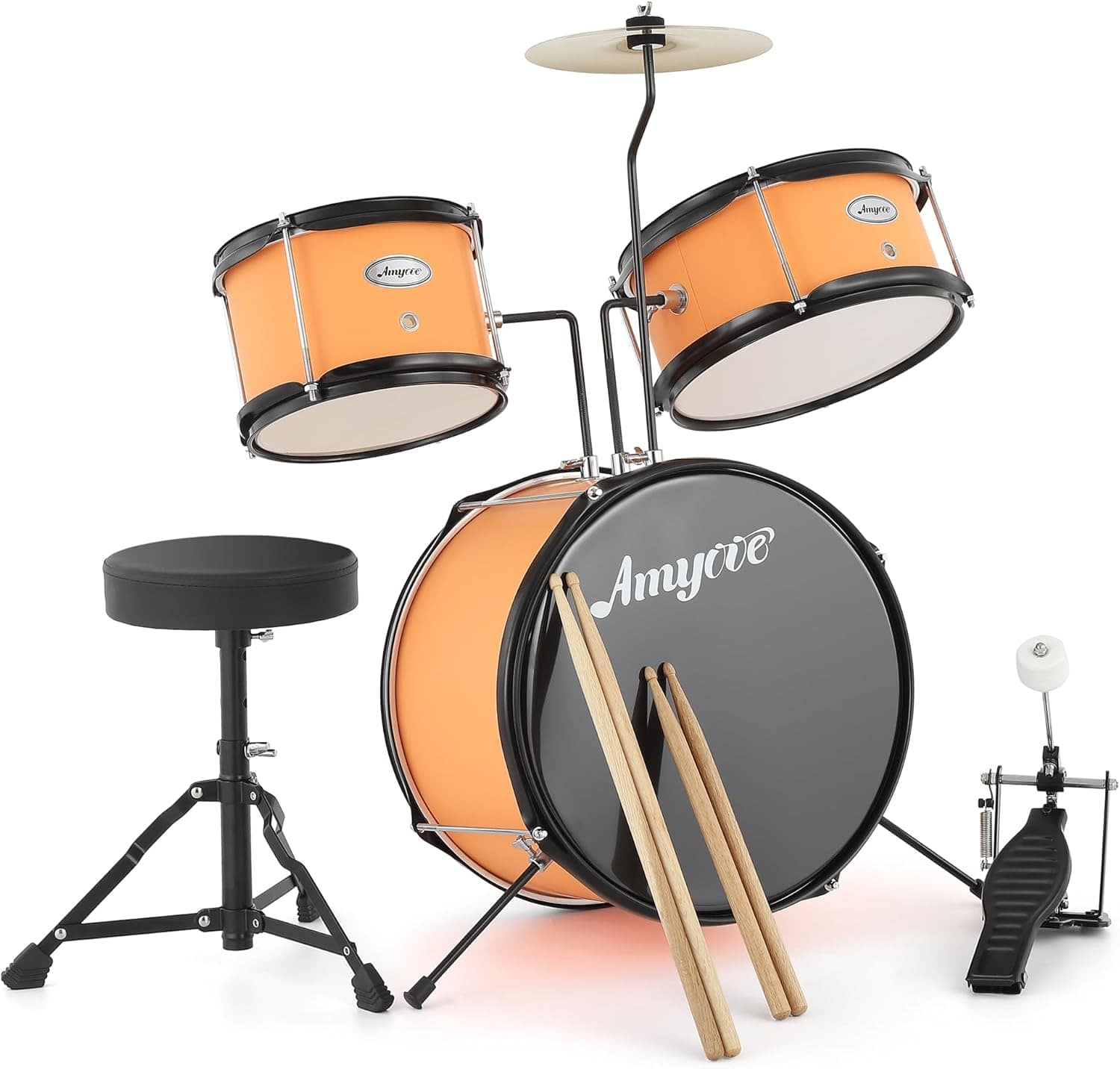 GARVEE - 3-Piece Junior Drum Set with Bass Drum, 2 Toms, Cymbal, Sticks, Pedal & Stool, Beginner Percussion Kit