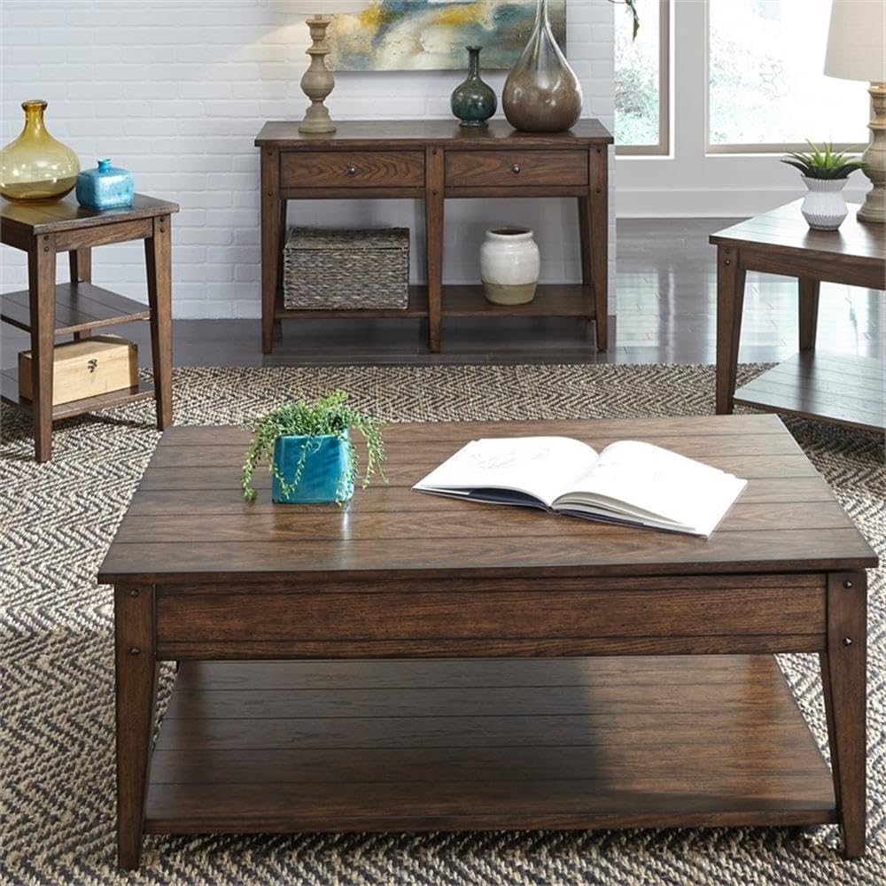 Alt View 1. Liberty Furniture Industries - Lake House Lift Top Cocktail Table in Rustic Brown Oak - Brown.
