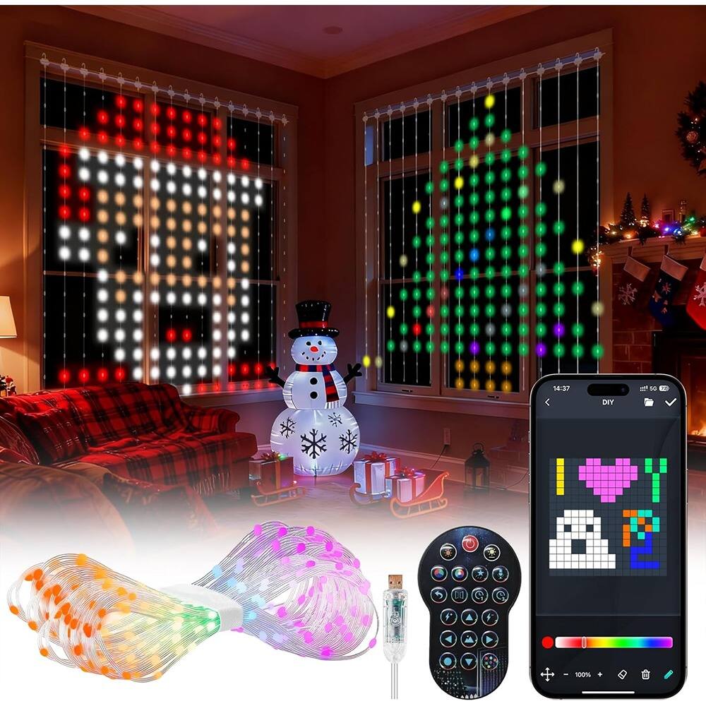 MOSZAR LLC - Smart LED Color-Changing Curtain Lights 5.25x5.25ft with App & Remote