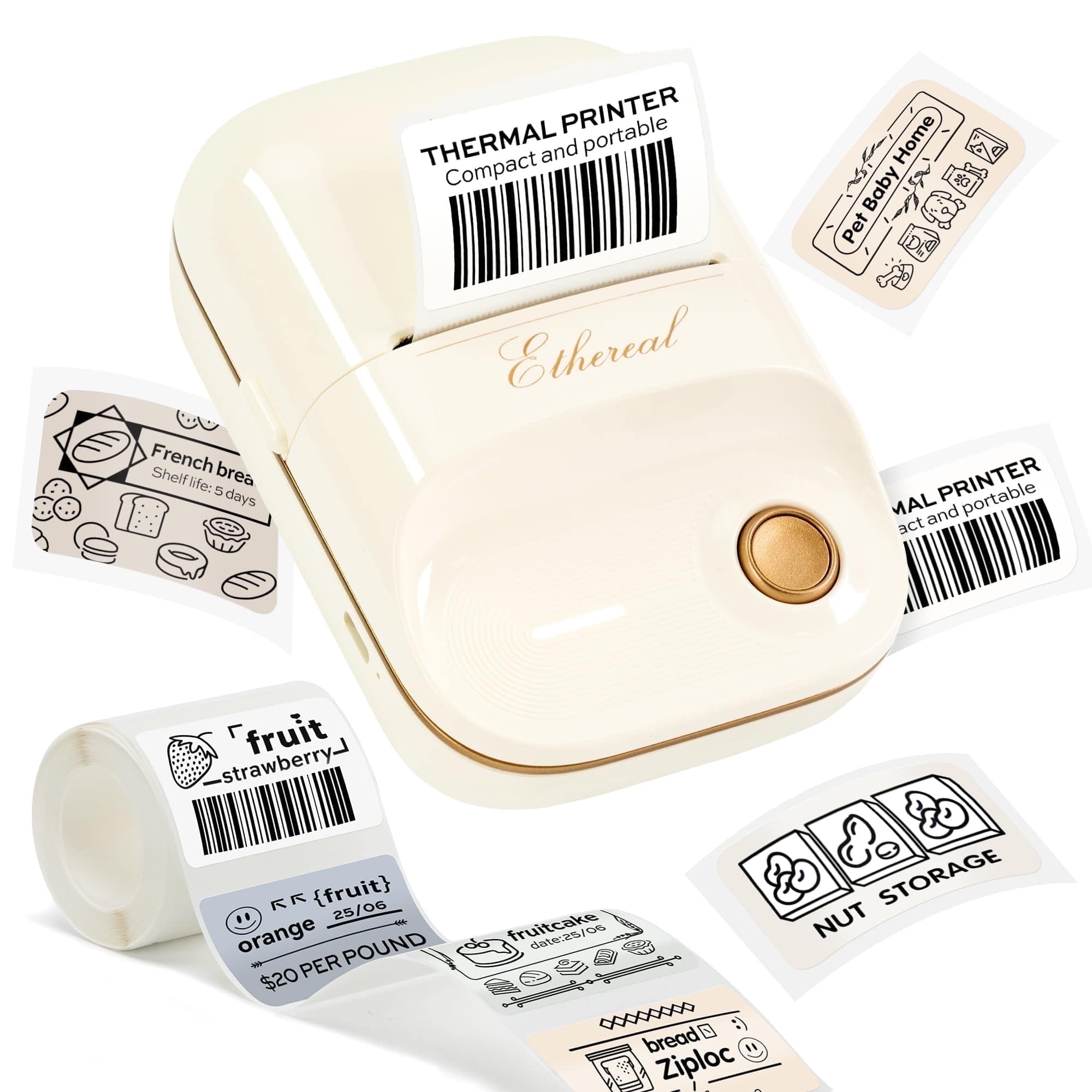 Deli - 2 Inch Portable Bluetooth Retro Handheld Inkless Label Maker, Cordless Sticker Label Printer with Tape, Milky - White
