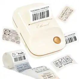Deli - 2 Inch Portable Bluetooth Retro Handheld Inkless Label Maker, Cordless Sticker Label Printer with Tape, Milky - White