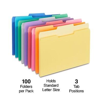 100 Folders per Pack  
Holds Standard Letter Size  
3 Tab Positions