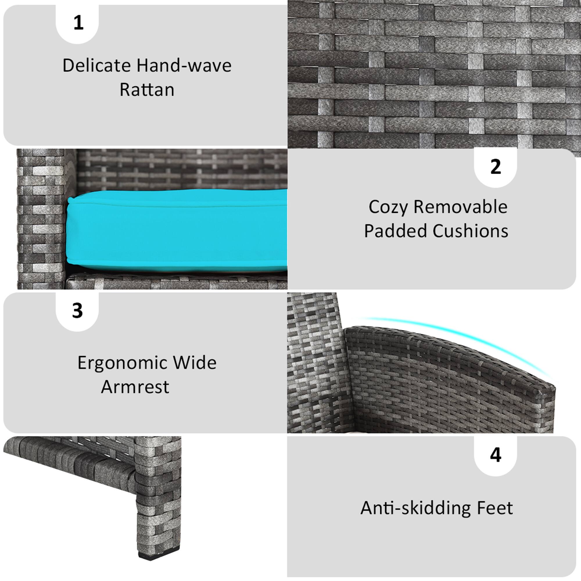 1. Delicate Hand-wave Rattan
2. Cozy Removable Padded Cushions
3. Ergonomic Wide Armrest
4. Anti-skidding Feet
