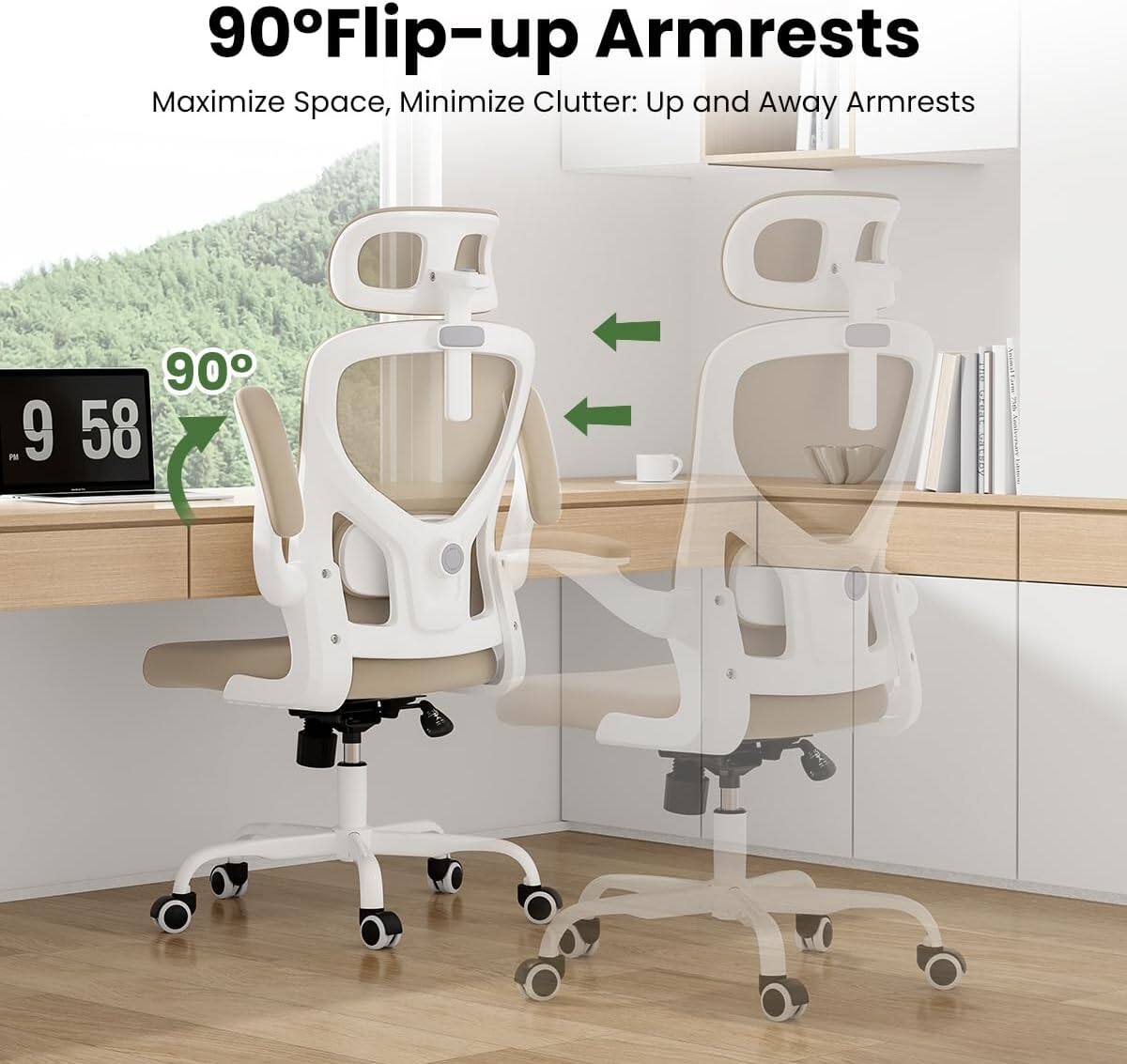 90° Flip-up Armrests  
Maximize Space, Minimize Clutter: Up and Away Armrests
