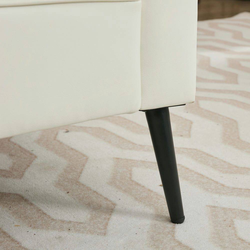 Alt View 6. Kadyn - Faux Leather Upholstered 2-Piece Sofa Set, Nordic Retro Style Casual Sofa Chair for Living Room, Cream White - White.