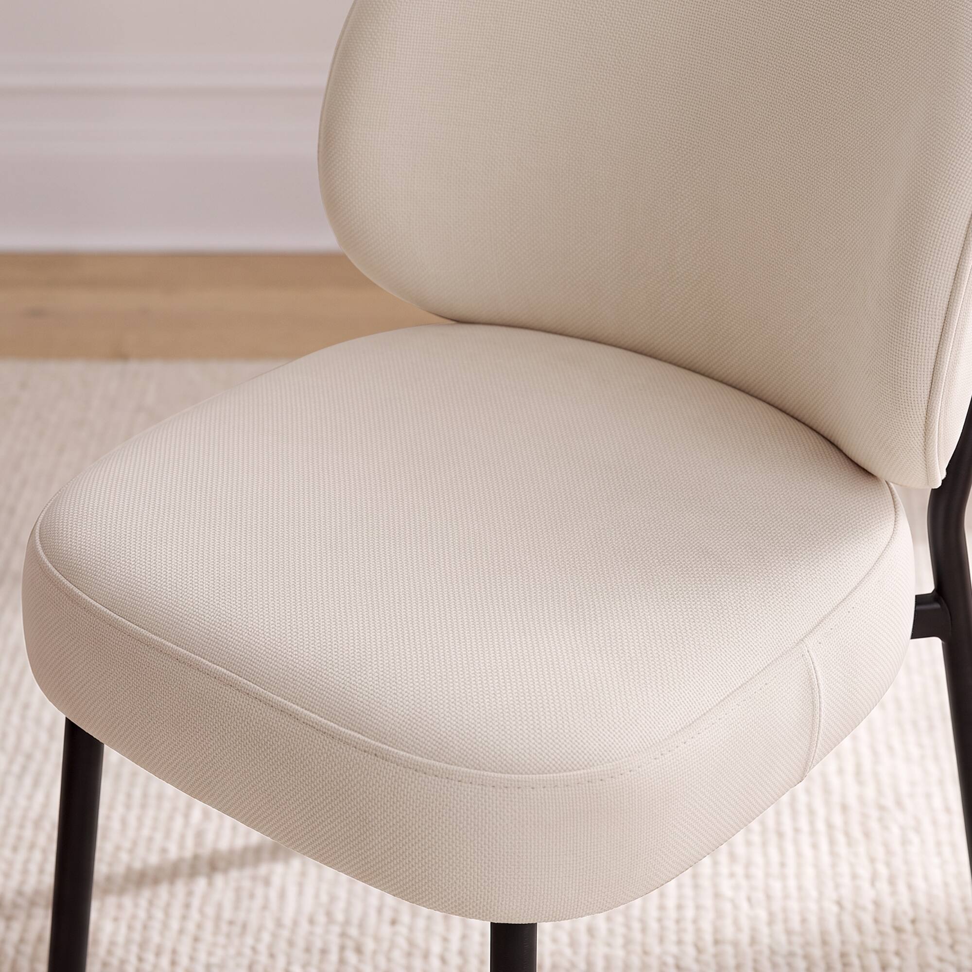 Left. KERDOM - Modern 2pcs Dining Chair, Upholstered Chenille Kitchen Chair, Widen Curved Backrest, Metal Leg, Armless Restaurant Chair - Beige.