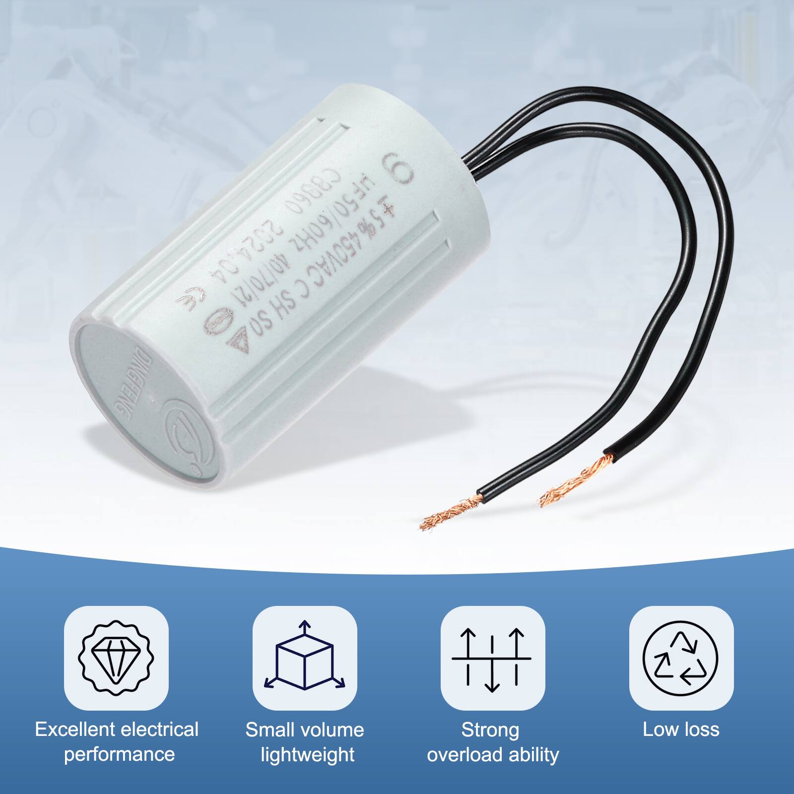 6 C3360 HF50/60Hz HF50 5% 2024.04 2H09 450VAC 30 40/70/21 HS C 40 US DINGFENG

Excellent electrical performance  
Small volume lightweight  
Strong overload ability  
Low loss