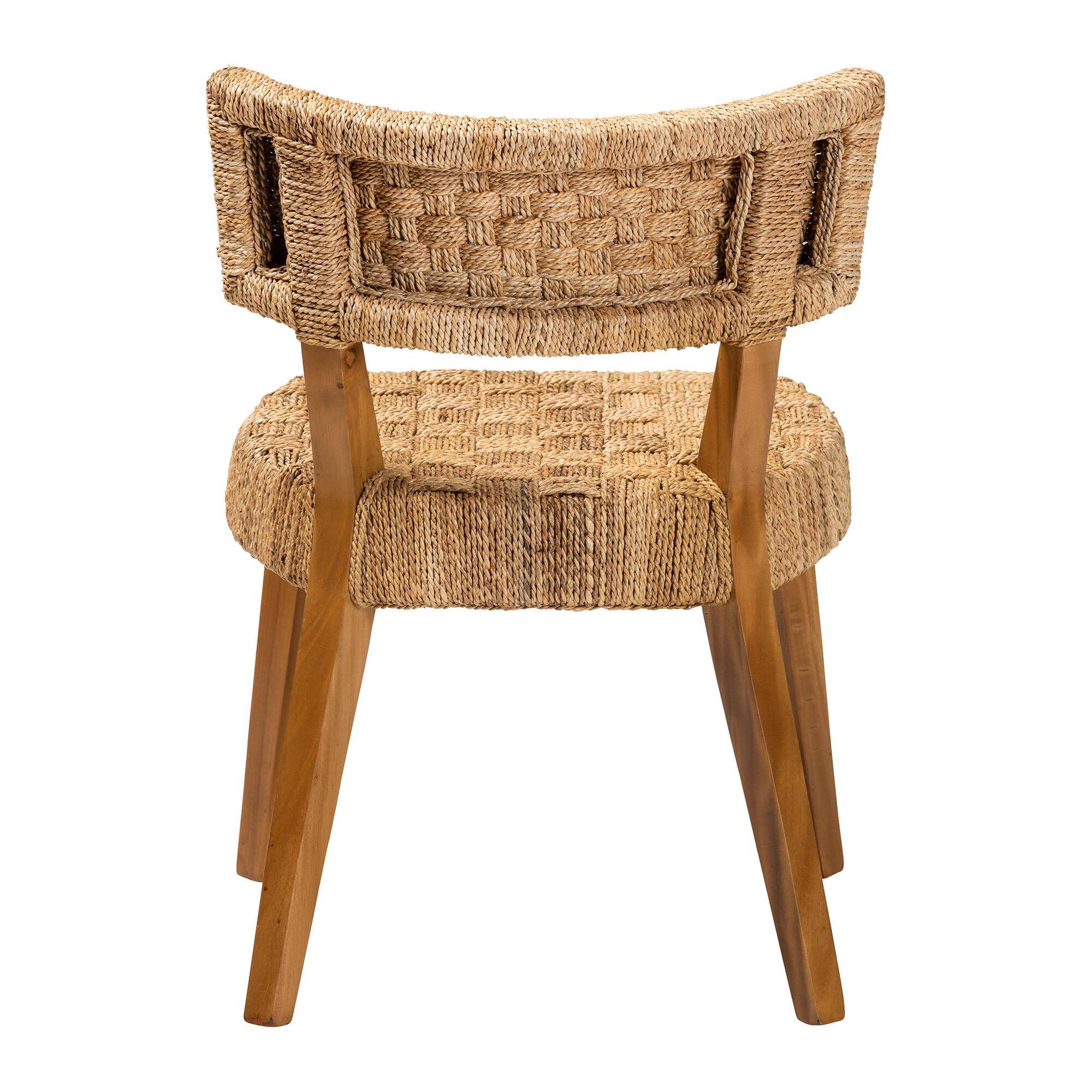Back. bali & pari - Sabit Bohemian Seagrass and Mahogany Wood Dining Chair - Natural/Natural Brown.