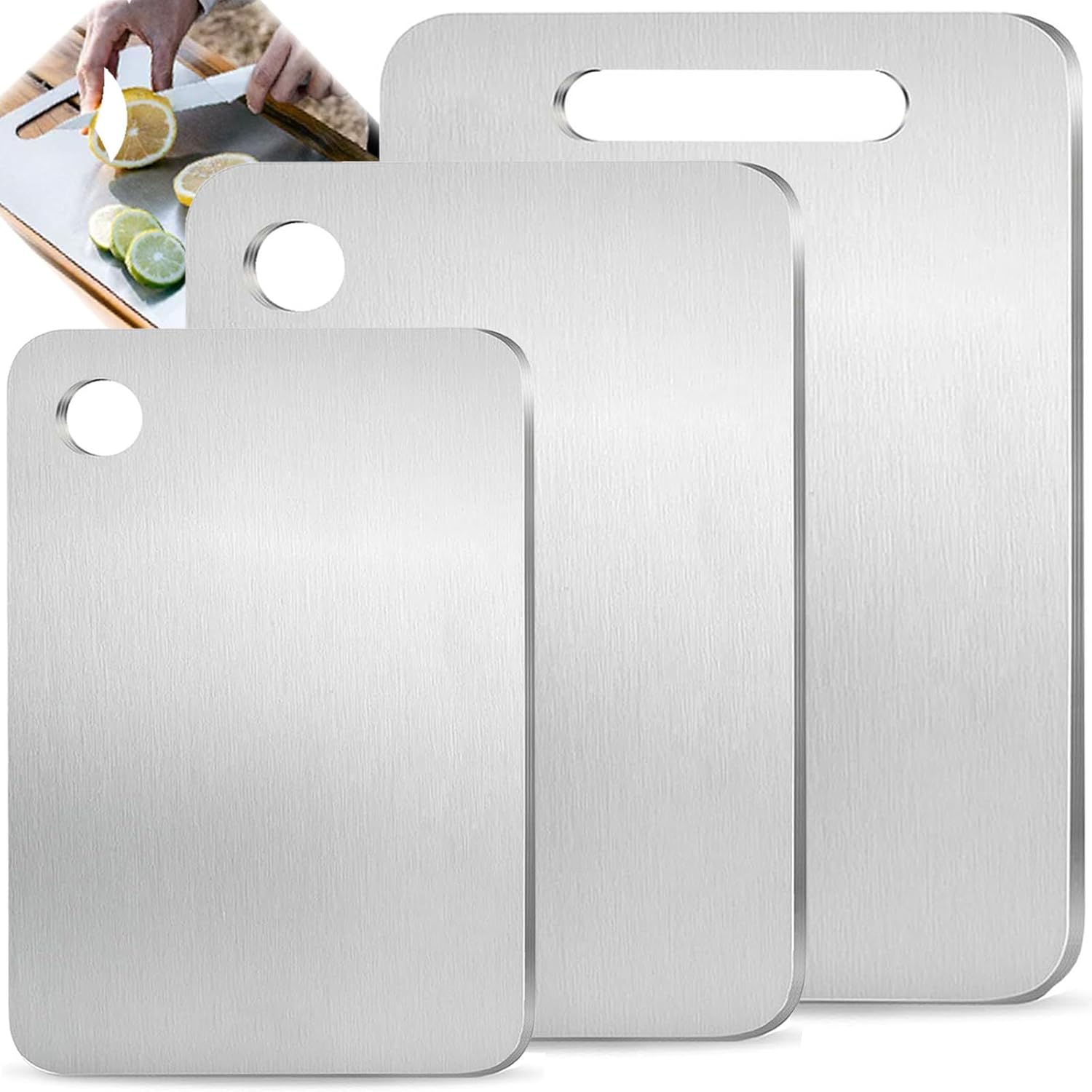 Front. PARKER SLATER - Titanium Cutting Board Set of 3 – Pure Titanium, Double-Sided, Dishwasher Safe.
