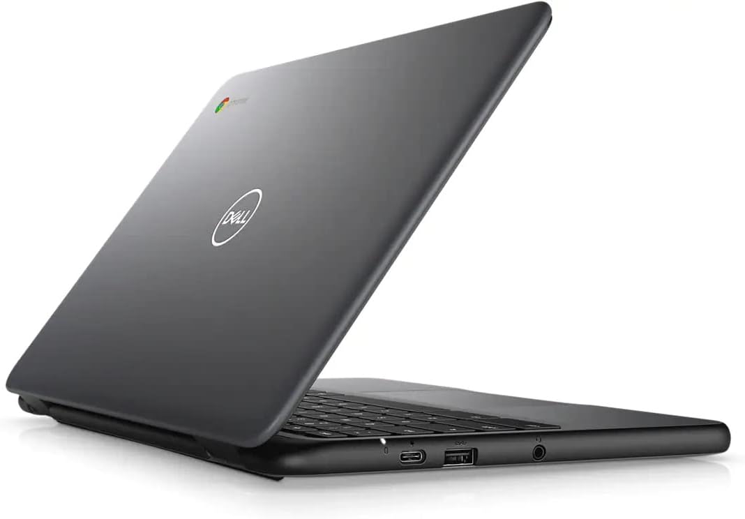 Left. Dell - Dell 3100 Chromebook 11.6"  Intel Celeron N4000 4GB RAM, 16GB eMMC(Refurbished) - Black.