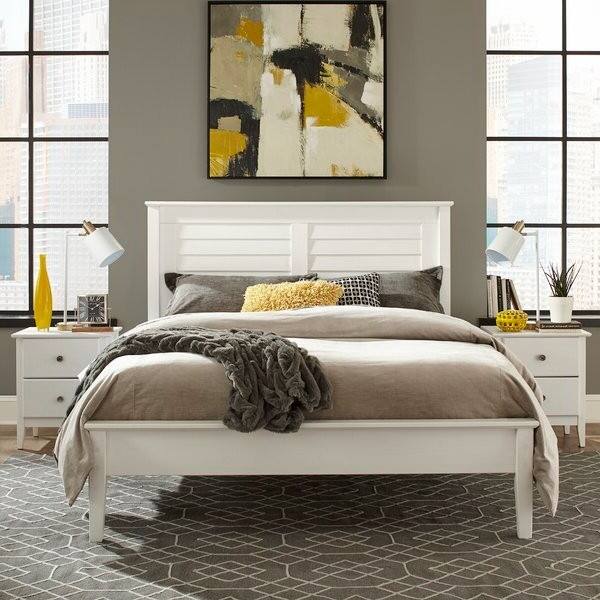 Left. Hivvago - Hivvago Contemporary Solid Pine Platform Bed in Queen Size - White.