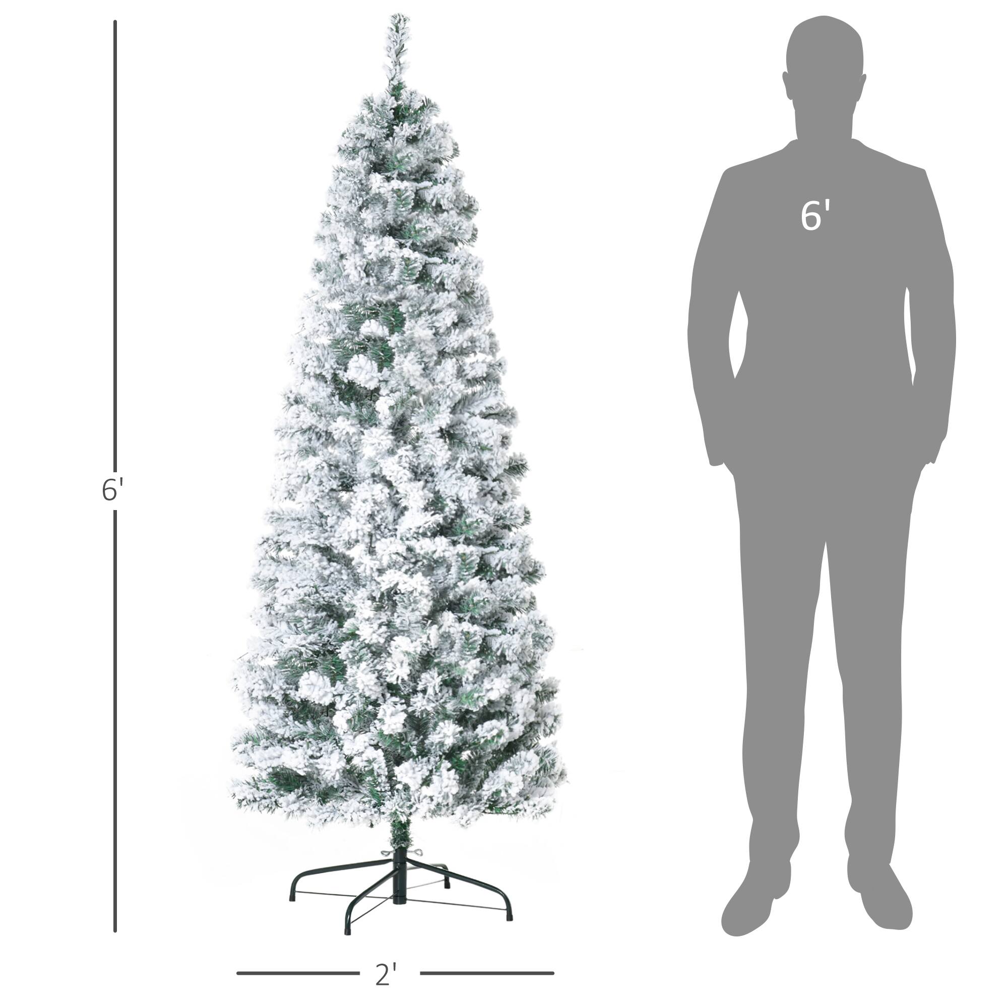 Alt View 2. Homcom - Prelit Snow-Flocked Artificial Christmas Tree, Slim Xmas Tree with 250 LED Lights and 462 Branches - Green.