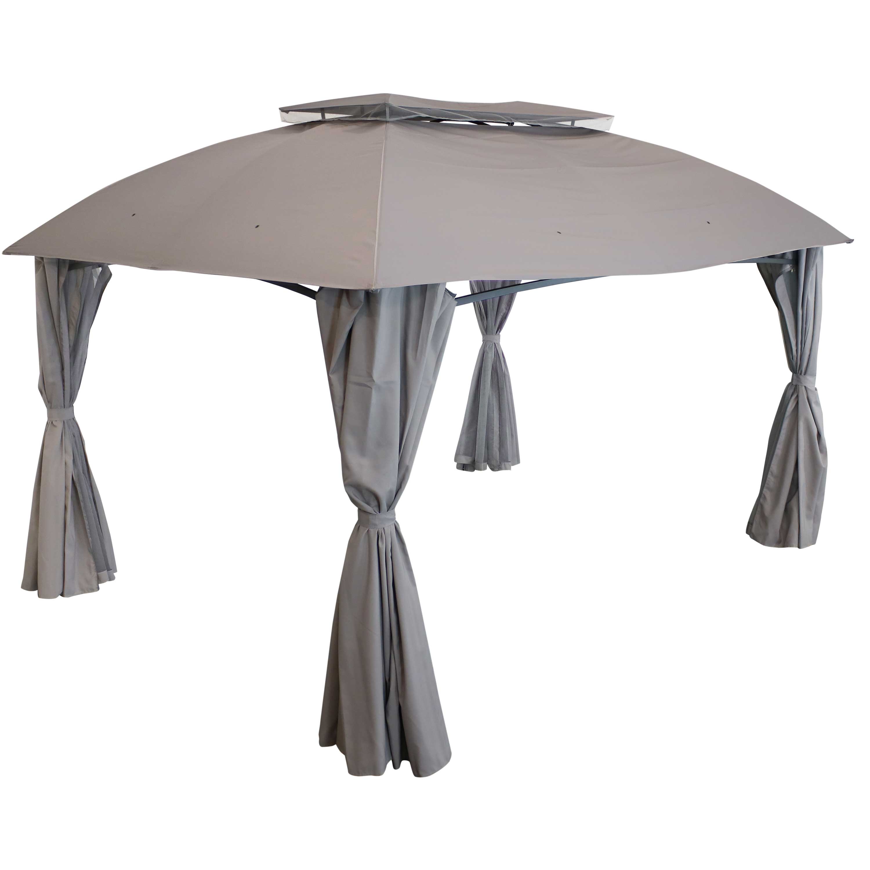 Front. Sunnydaze - 10 ft x 13 ft Soft Top Polyester Gazebo with Privacy Wall - Gray.