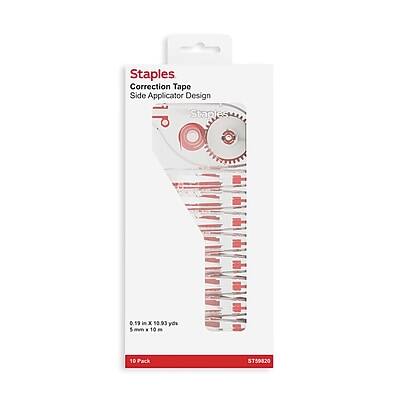 Staples Correction Tape  
Side Applicator Design  

0.19 in x 10.93 yds  
5 mm x 10 m  

10 Pack  

ST59820