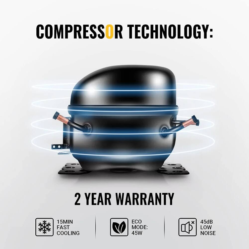 COMPRESSOR TECHNOLOGY:  
2 YEAR WARRANTY  
15MIN FAST COOLING  
ECO MODE: 45W  
45dB LOW NOISE