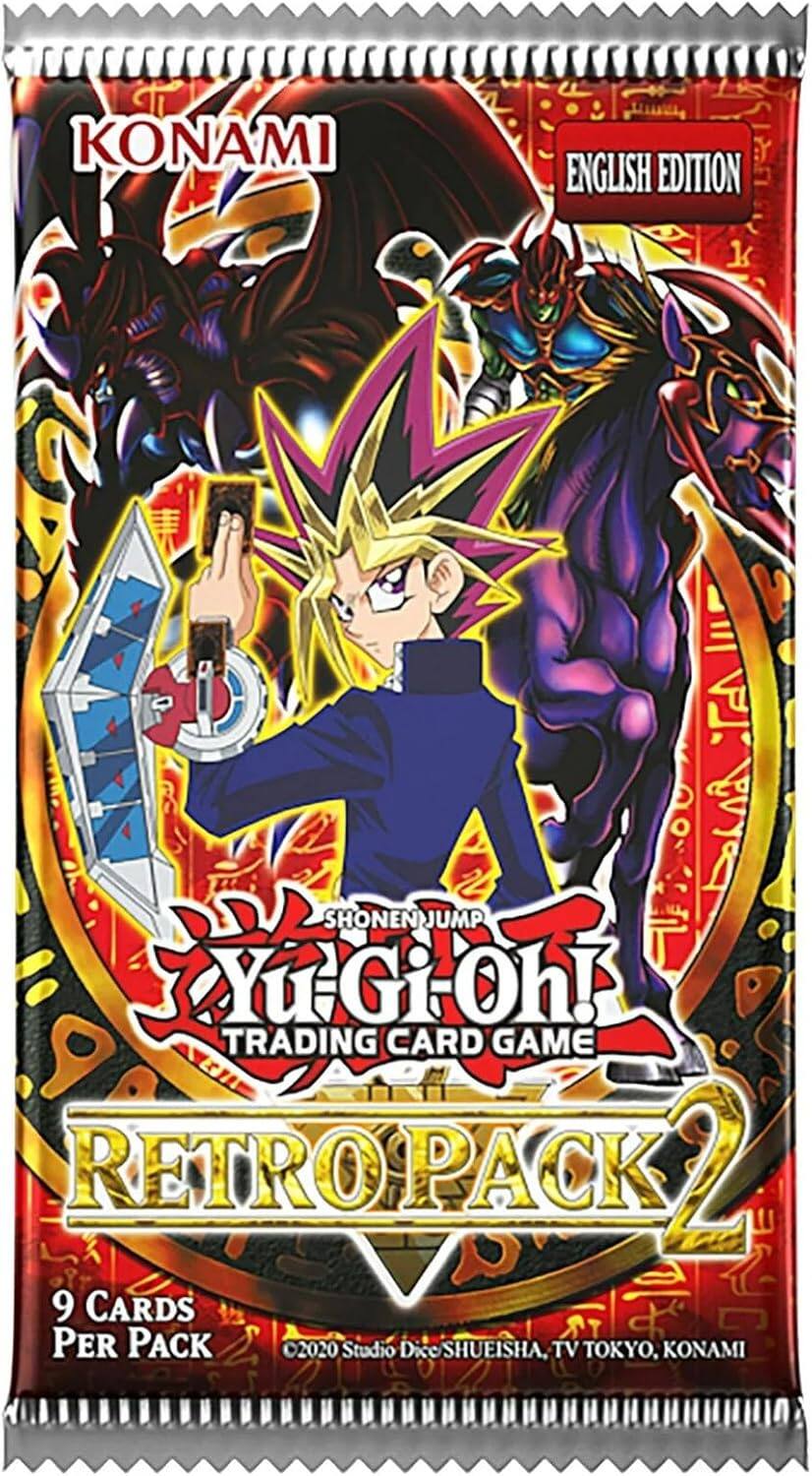 KONAMI  
ENGLISH EDITION  
SHONEN JUMP Yu-Gi-Oh! TRADING CARD GAME RETROPACK 2  
9 CARDS PER PACK  
©2020 Studio Dice SHUEISHA, TV TOKYO, KONAMI