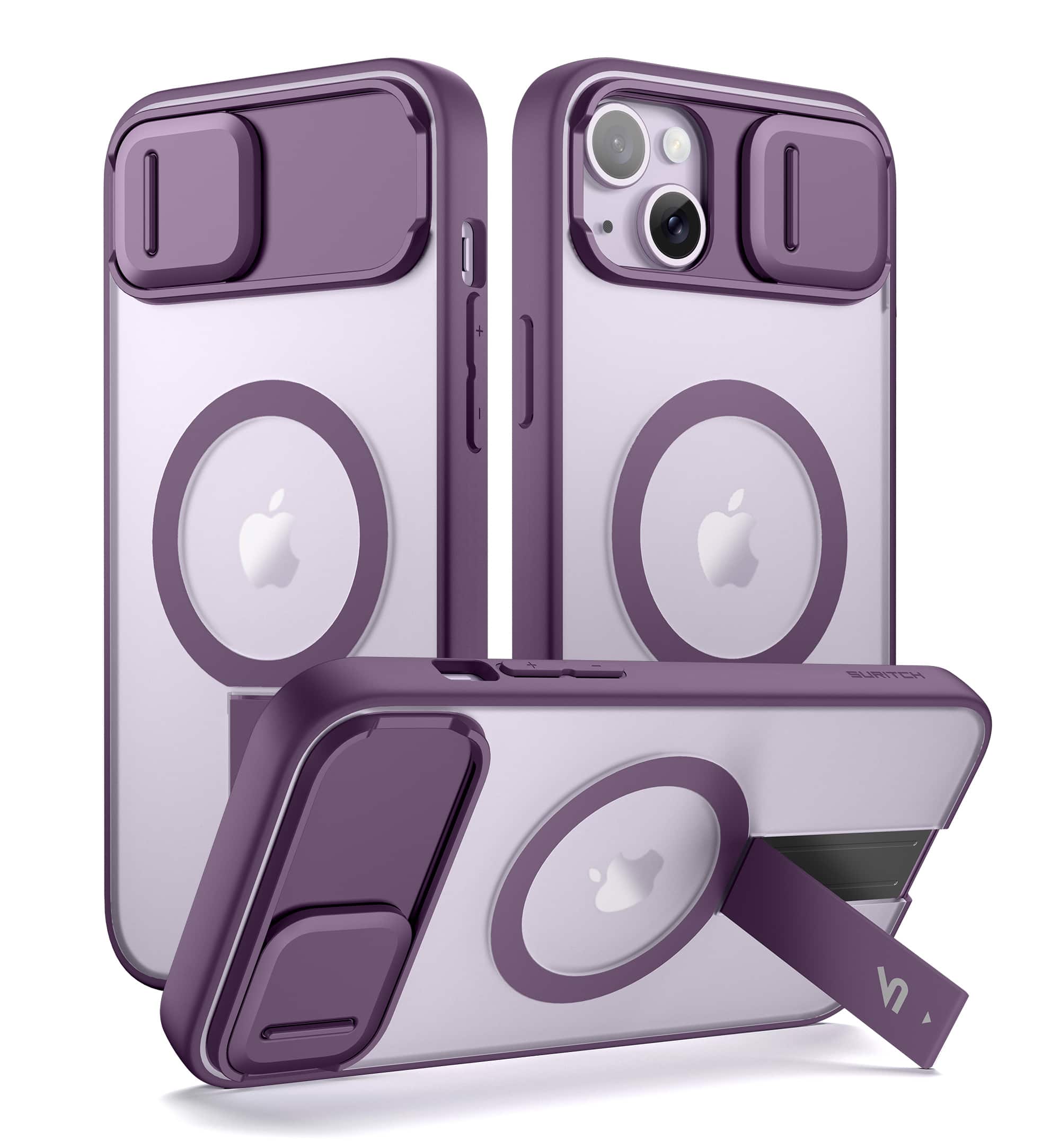 SURITCH - Rugged Case for iPhone 13/14, Compatible with MagSafe, Built-in Kickstand & Camera Cover & Translucent Back 6.1 inch - Dark Purple price history on PriceWatchPro