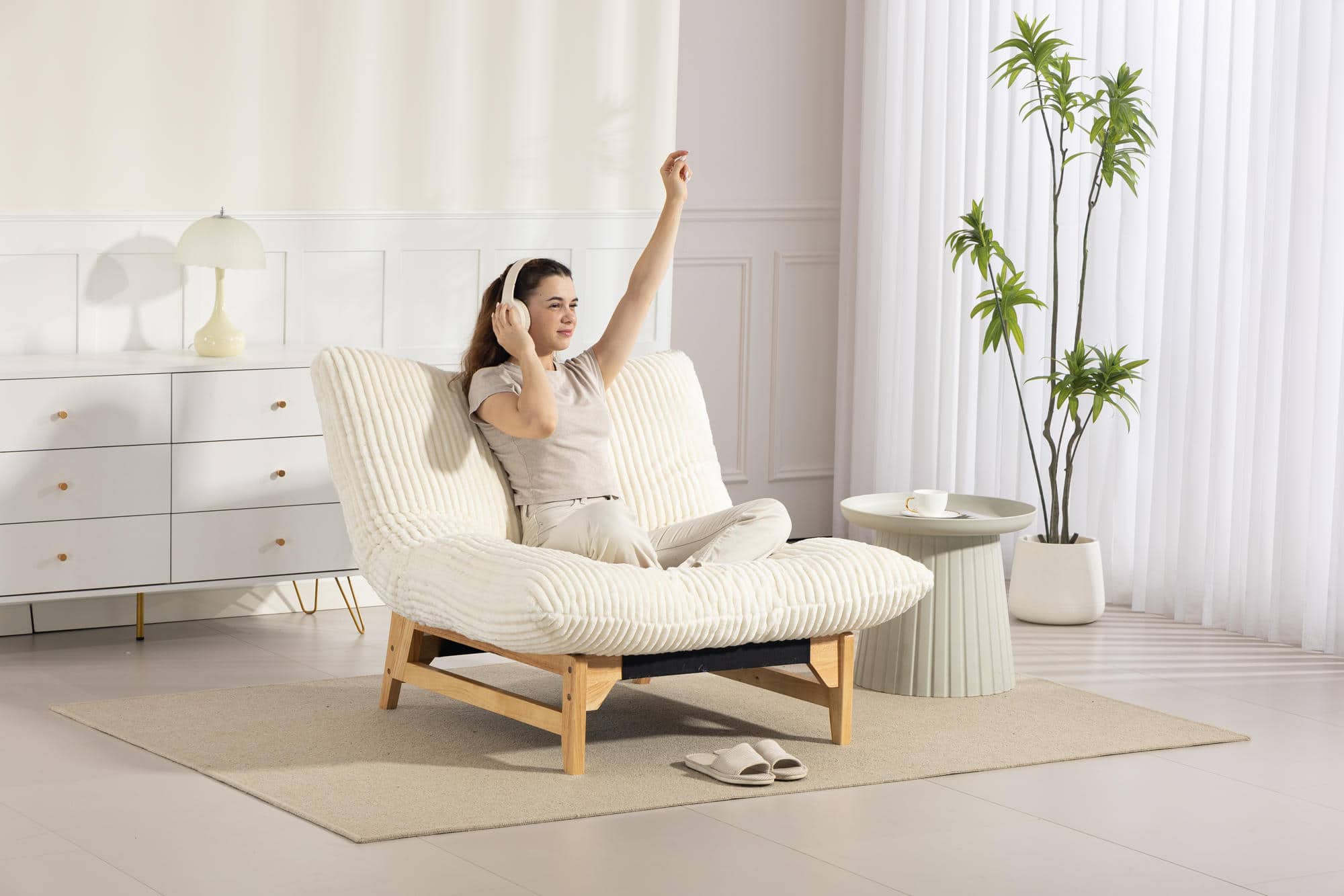 Meqiodas - Bean bag chair for Adults ,Accent Armless Lazy Sofa, Casual Single Sofa, For Living Room And Bedroom - White