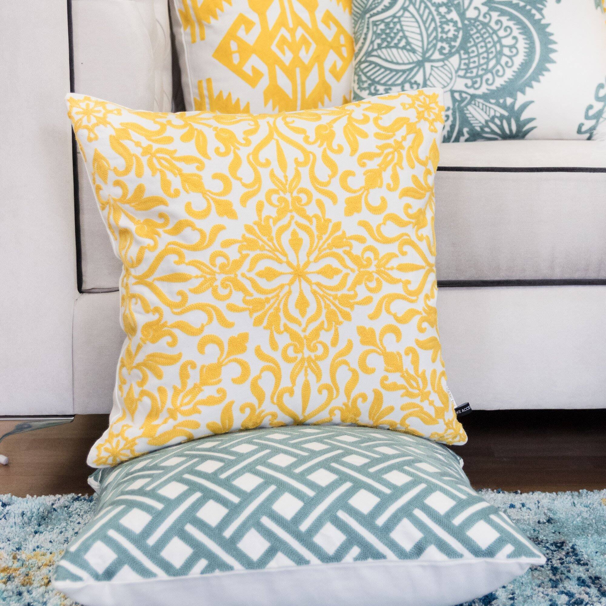 Alt View 1. LuXeo - 2-Pack Square Cotton Pillow Cover & Insert, Size: 18" x 18" - SUNSHINE.